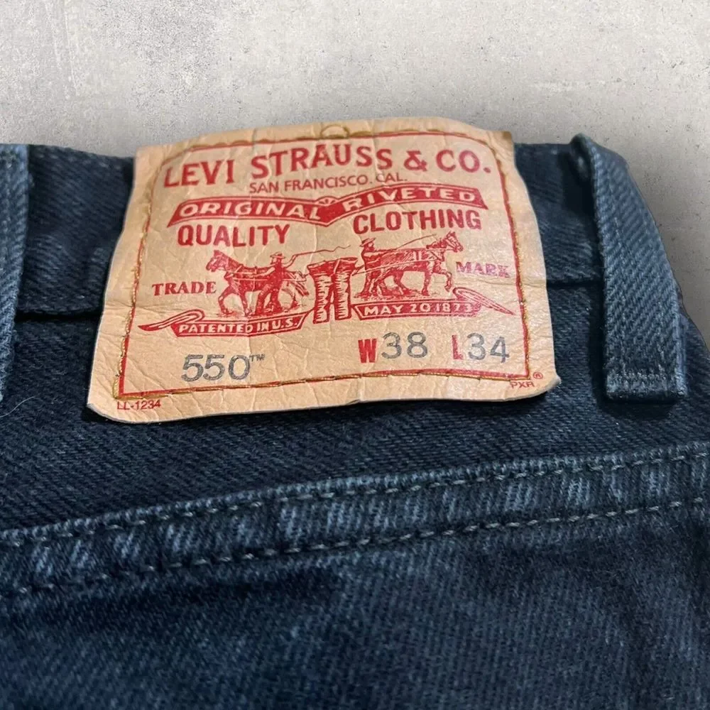 Vintage Levis Jeans Mens 38 Black 550 Baggy Denim Faded Streetwear Hipster 36x32